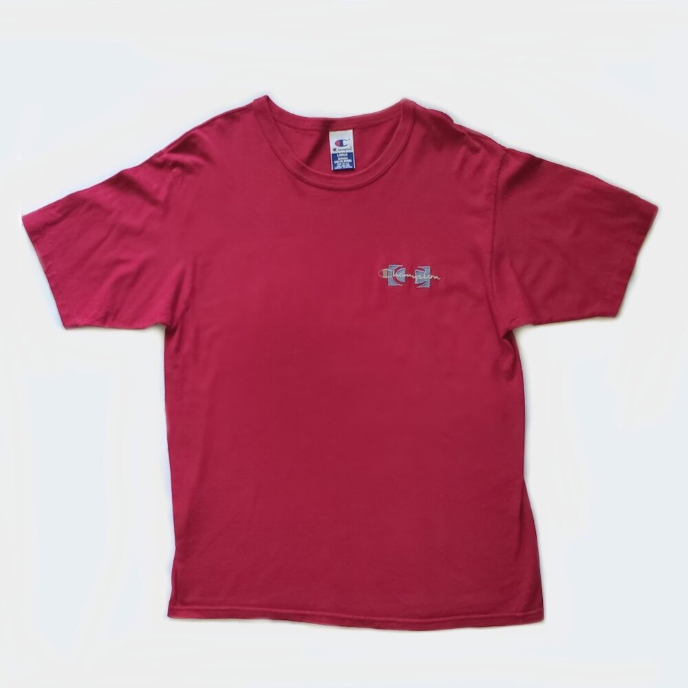 Champion Red Heavyweight Cotton Classic Graphic Jersey Script Logo T-Shirt Large